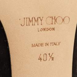 مملوكة مسبقًا حذاء كعب عالي جيمي تشو سويدي أسود مقدمة مدببة سلاسل كريستال مقاس 40.5