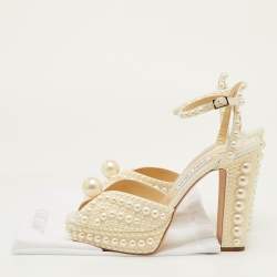 Pre Owned صندل جيمي تشو ساكاريا سير كاحل منصة ساتان أبيض مقاس 40.5