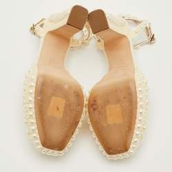 Pre Owned صندل جيمي تشو ساكاريا سير كاحل منصة ساتان أبيض مقاس 40.5