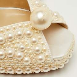 Pre Owned صندل جيمي تشو ساكاريا سير كاحل منصة ساتان أبيض مقاس 40.5