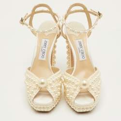 Pre Owned صندل جيمي تشو ساكاريا سير كاحل منصة ساتان أبيض مقاس 40.5