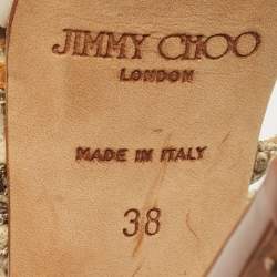 Pre Owned Jimmy Choo Size 38 Cream Beige/Brown Python Embossed Leather Ankle Strap Sandals