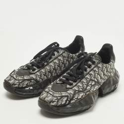 Pre Owned Jimmy Choo Diamond Size 39 Black JC Monogram Glitter Fabric and Leather Sneakers