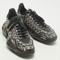 Pre Owned Jimmy Choo Diamond Size 39 Black JC Monogram Glitter Fabric and Leather Sneakers