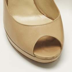 Pre Owned حذاء جيمي تشو جلد بيج مقدمة مفتوحة ونعل سميك مقاس 37