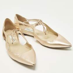 مملوكة مسبقًا حذاء باليرينا فلات جيمي تشو فانيسا جلد ذهبي برباط عند الكاحل مقاس 42