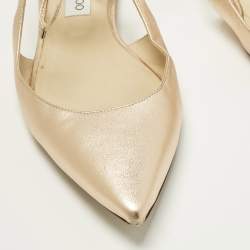 مملوكة مسبقًا حذاء باليرينا فلات جيمي تشو فانيسا جلد ذهبي برباط عند الكاحل مقاس 42