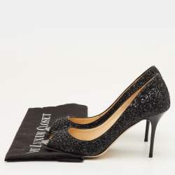 Pre Owned Jimmy Choo Evelyn Size 39 Black Glitter Peep Toe Pumps
