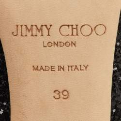 Pre Owned Jimmy Choo Evelyn Size 39 Black Glitter Peep Toe Pumps