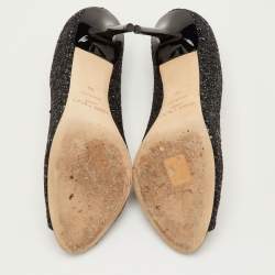 Pre Owned Jimmy Choo Evelyn Size 39 Black Glitter Peep Toe Pumps