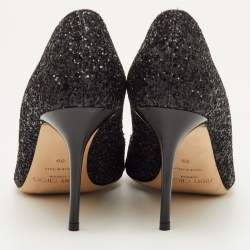 Pre Owned Jimmy Choo Evelyn Size 39 Black Glitter Peep Toe Pumps