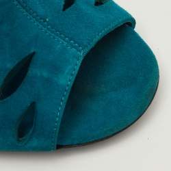 Pre Owned Jimmy Choo Size 37 Teal Blue Cutout Suede Tamber Ankle Strap Booties