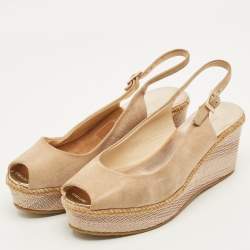 مملوكة مسبقًا حذاء كعب عالي جيمي تشو مقدم حبل سويدي بيج مقاس 38.5