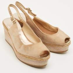 مملوكة مسبقًا حذاء كعب عالي جيمي تشو مقدم حبل سويدي بيج مقاس 38.5