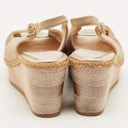 مملوكة مسبقًا حذاء كعب عالي جيمي تشو مقدم حبل سويدي بيج مقاس 38.5