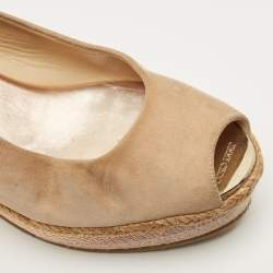 مملوكة مسبقًا حذاء كعب عالي جيمي تشو مقدم حبل سويدي بيج مقاس 38.5