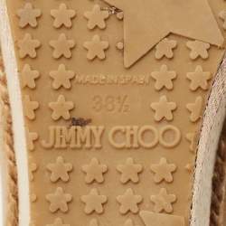 مملوكة مسبقًا حذاء كعب عالي جيمي تشو مقدم حبل سويدي بيج مقاس 38.5