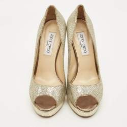 Pre Owned حذاء كعب عالي جيمي تشو لونا جلد وغلتر فضي مقاس 39