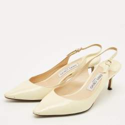 Pre Owned Jimmy Choo Erin Size 39 Cream Patent Leather Slingback Pumps