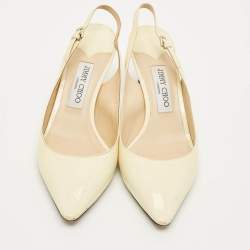 Pre Owned Jimmy Choo Erin Size 39 Cream Patent Leather Slingback Pumps