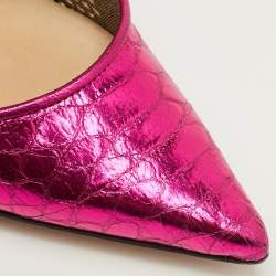 مملوكة مسبقًا حذاء جيمي تشو جلد وردي بنقشة جلد الثعبان لامع بمقدمة مدببة مقاس 34.5