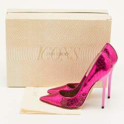 مملوكة مسبقًا حذاء جيمي تشو جلد وردي بنقشة جلد الثعبان لامع بمقدمة مدببة مقاس 34.5