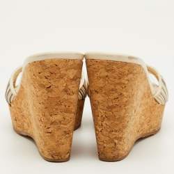مملوكة مسبقًا Jimmy Choo Pandora Size 35.5 Off White Mesh and Leather Cork Wedge Sandals