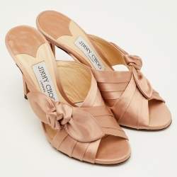 Pre Owned Jimmy Choo Keely Size 35 Beige Satin Slide Sandals