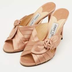 Pre Owned Jimmy Choo Keely Size 35 Beige Satin Slide Sandals