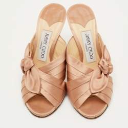 Pre Owned Jimmy Choo Keely Size 35 Beige Satin Slide Sandals
