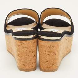 مملوكة مسبقًا Jimmy Choo DeeDee Size 35.5 Black Suede Cork Platform Wedge Slide Sandals