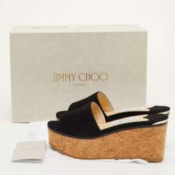 مملوكة مسبقًا Jimmy Choo DeeDee Size 35.5 Black Suede Cork Platform Wedge Slide Sandals