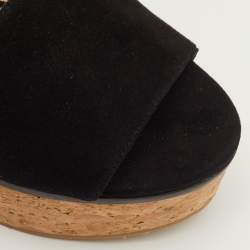 مملوكة مسبقًا Jimmy Choo DeeDee Size 35.5 Black Suede Cork Platform Wedge Slide Sandals