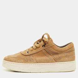 Pre Owned Jimmy Choo Hawaii Size 38.5 Brown Suede Stud Embellished Low Top Sneakers