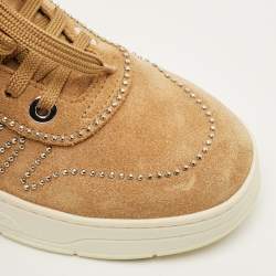Pre Owned Jimmy Choo Hawaii Size 38.5 Brown Suede Stud Embellished Low Top Sneakers