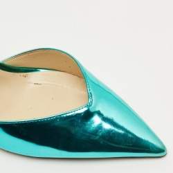 مملوكة مسبقًا حذاء كعب عالي جيمي تشو سيدا جلد برّاق أزرق مقدمة مدببة كريستال مقاس 38.5