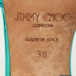 مملوكة مسبقًا حذاء كعب عالي جيمي تشو سيدا جلد برّاق أزرق مقدمة مدببة كريستال مقاس 38.5