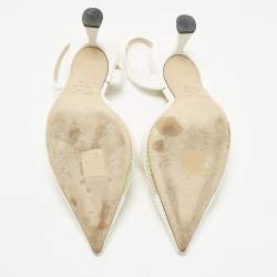 مملوكة مسبقًا حذاء كعب عالي جيمي تشو فيتو دورسي شبكة وجلد أبيض لامع بحزام خلفي للكاحل مقاس 38