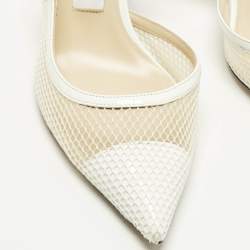 مملوكة مسبقًا حذاء كعب عالي جيمي تشو فيتو دورسي شبكة وجلد أبيض لامع بحزام خلفي للكاحل مقاس 38