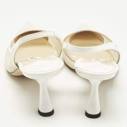 مملوكة مسبقًا حذاء كعب عالي جيمي تشو فيتو دورسي شبكة وجلد أبيض لامع بحزام خلفي للكاحل مقاس 38