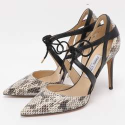 مملوكة مسبقًا حذاء كعب عالي جيمي تشو لابريس جلد وثعبان ثلاثي الألوان مقاس 39