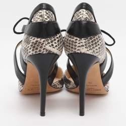 مملوكة مسبقًا حذاء كعب عالي جيمي تشو لابريس جلد وثعبان ثلاثي الألوان مقاس 39