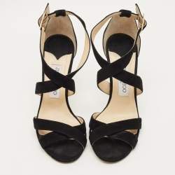 Pre Owned صندل جيمي تشو ليندا جلد غليتر فضي بحزام للكاحل مقاس 40.5