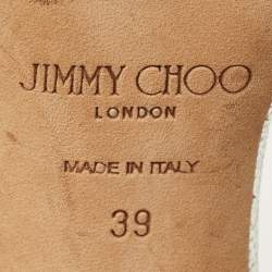 Pre Owned Jimmy Choo Lancer Size 38 Silver Leather Ankle Strap Pumps