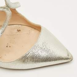 Pre Owned Jimmy Choo Lancer Size 38 Silver Leather Ankle Strap Pumps