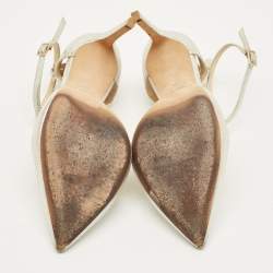 Pre Owned Jimmy Choo Lancer Size 38 Silver Leather Ankle Strap Pumps