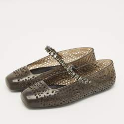 Pre Owned حذاء باليرينا ماري جين جلي أسود/دخان جيمي تشو مقاس 38