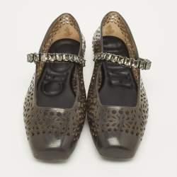 Pre Owned حذاء باليرينا ماري جين جلي أسود/دخان جيمي تشو مقاس 38