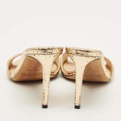 Pre Owned صندل جيمي تشو ستيزي جلد ذهبي بنقشة جلد الثعبان مقاس 37