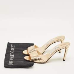 Pre Owned صندل جيمي تشو ستيزي جلد ذهبي بنقشة جلد الثعبان مقاس 37